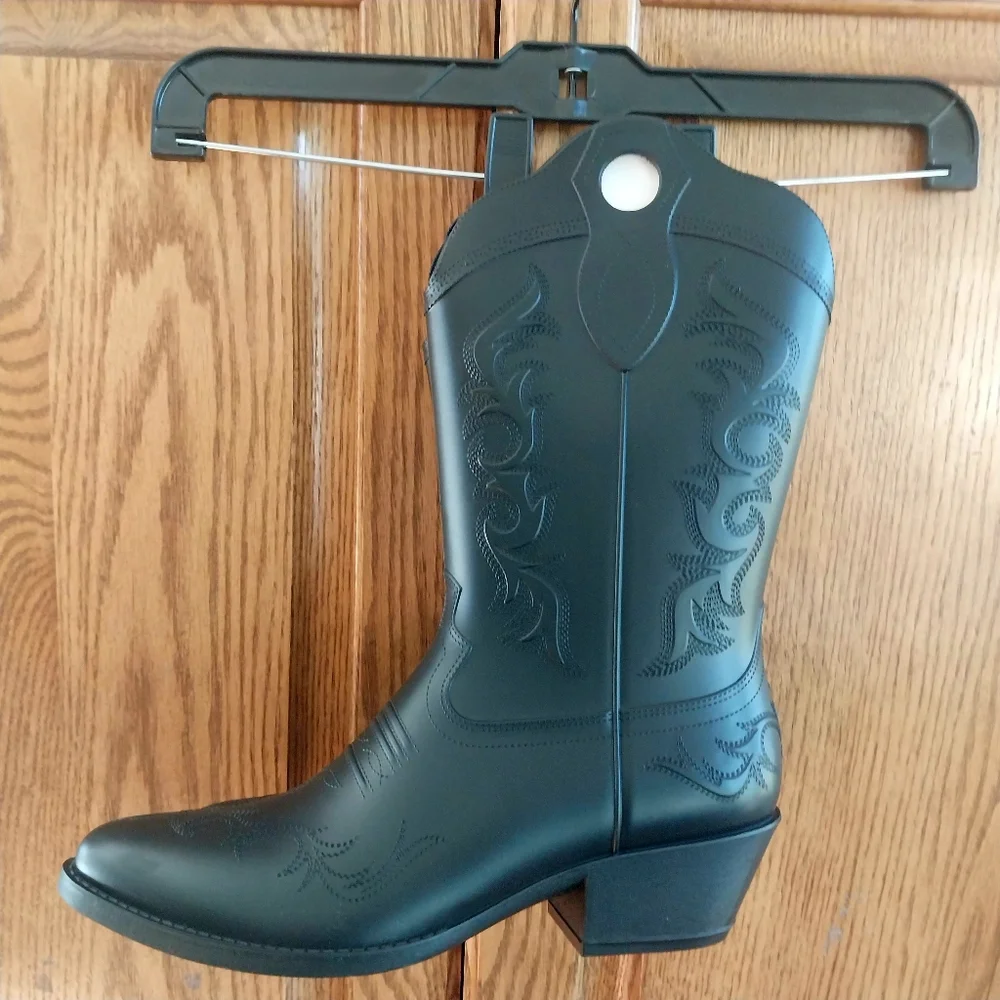 Rubber Cowboy Boots NWT Women's Size 8 Black Pull-on Rain Boots Water‎ Resistant
